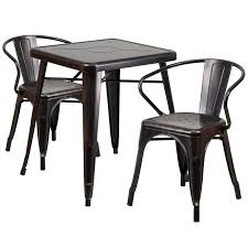 flash furniture black antique gold metal indoor outdoor table set with 2 arm chairs