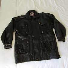 GV Italy Moda black faux leather coat 4850 chest multi pockets XXL  heavyweight | eBay