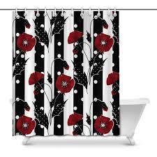 Alibaba.com offers 2,964 red shower curtain products. Mkhert Red Poppies On Black White Stripes House Decor Shower Curtain For Bathroom Decorative Fabric Bath Curtain Set 66x72 Inch Walmart Com Walmart Com