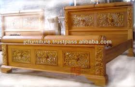 Solid Teak Wood Antique Hand Carved Wood Bed Frame Jepara