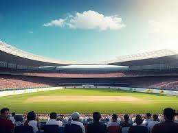 modern cricket stadium with fans