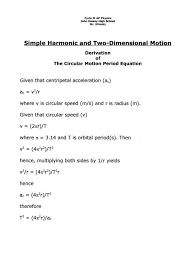 Shm Circular Motion Period Equation