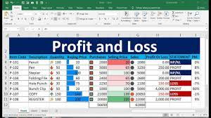 show profit and loss in excel sheet