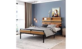 off on metal and wood bed frame with