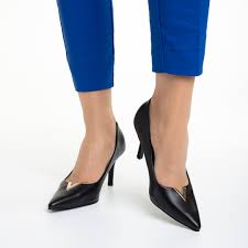 Pantofi dama negri cu toc din piele ecologica Laurissa - Kalapod