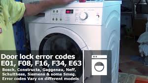 Washing Machine Doorlock Error Codes E01 F08 F16 F34 E61 Bosch Neff Siemens