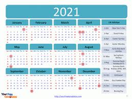 Cereal variety, fruit or juice, milk; Printable Calendar 2021 Template Free Powerpoint Template