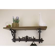 Rustic Wooden Wall Shelf With Cast Iron