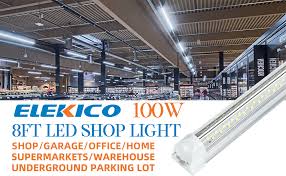 Elekico 8ft Led Shop Light Led Tube Light 8 Foot Led Bulbs Linkable 100w 14000lm 5000k 96 Led Shop Lights For Garage Lighting With Plug V Shape T8 Light Fixtures 10 Pack