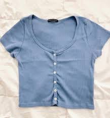 Top Blue Buttons Crop Tops Short Sleeve Light Blue White Ribbed Top Wheretoget