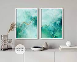 Teal Wall Art Set Of 2 Turquoise Wall