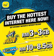Malaysia has 7 mobile network operators that currently operated in the country which been classified as below: Digi Prepaid Internet Reload Rm3 For 2gb And Rm10 For 8 5gb