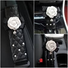 2019 Leather Pearl Camellia Flower Car Seat Belt Cover Shoulder Pads Car Shifter Hand Brake Covers Auto Interior Accessories White From Atuomoto