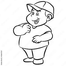 line drawing cartoon fat boy and