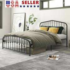 Black Solid Bed Frame Metal Queen Size
