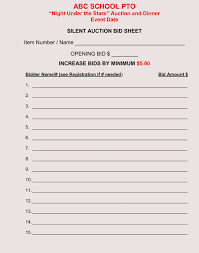 Bid Sheet Templates For Silent Auction In Word Excel Pdf