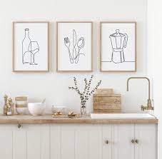 Kitchen Wall Art Set Of 5 Line Drawing