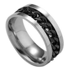 Men Spinner Chain Rings Stainless Steel Band Wedding Ring Silver Black Gold Blue Ebay
