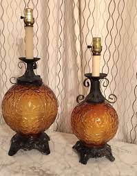 Amber Glass Globe Table Lamps Vintage