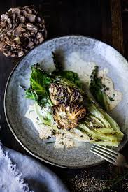 grilled romaine salad with maitake