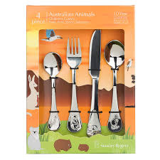 The stainless steel ergonomic handles of these kitchen tools are resistant to rust and durable. Stanley Rogers Aus Animals Children S Cutlery Set 4pce Peter S Of Kensington