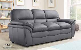 rochester grey leather 3 2 seater sofa