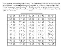 Number Id Practice Charts 51 100 With Parent Letter For Home