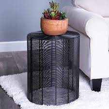 Black Round Metal Cage Accent Table