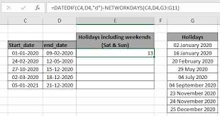 count holidays between dates in excel