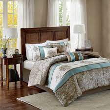 Taupe Ivory White Scroll Comforter Set