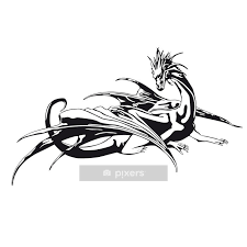 Wall Decal Black And White Dragon