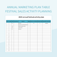 annual marketing plan table festival
