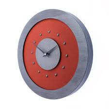 Red Wall Clock With Metallic Grey Centre