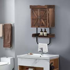 16 In W X 9 In D X 29 In H Bathroom Storage Wall Cabinet In Rustic Brown With Adjustable Shelf