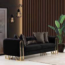 italian luxury black velvet sofa set