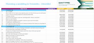 Planning A Wedding In 9 Months Checklist Excel Template
