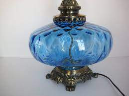 Vintage Blue Glass Table Lamp Large