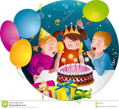 Childs Birthday Party Kids Blowing Candles On Ca Stock Vector