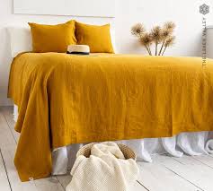 Amber Yellow Linen Bedspread Saffron
