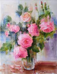 Pink Oil Flowers Painting By Irina