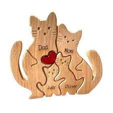 personalized cat family wooden art