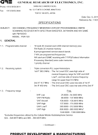 0908900 Scanning Receiver User Manual Specification Sheet