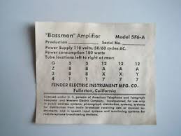 Details About Tube Chart 50s Bassman Model 5f6 A Serial No