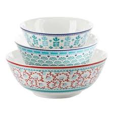 gibson home nesting bowl set multi color pad print decorated fine ceramic 3 piece