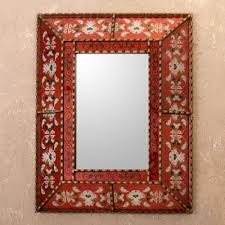 Wall Mirror With Red Frame From Peru