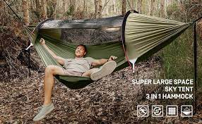 No matter where you choose to relax or nap, this hammock is perfect for the day pack, home patio and even the dorm room. Amazon Com Etrol Hammock Upgrade Double Single Camping Hammock With Mosquito Net 2 Tree Straps 2 Carabiners 2 Aluminium Bent Poles 3 In 1 Function Portable Hammock For Indoor Outdoor Hiking Patio