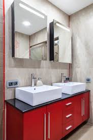 Offering ample bathroom storage space with a touch of elegance, vanity units are a sleek piece of furniture that can transform even the smallest of bathroom spaces. 75 Beautiful Bathroom With Red Cabinets Pictures Ideas June 2021 Houzz