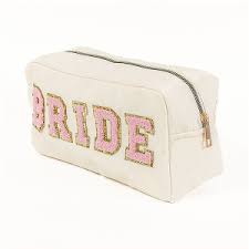 chenille patch love cosmetic bag beige