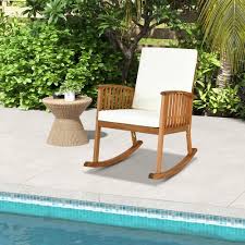 Gymax Patio Wooden Rocking Chair Lawn
