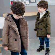 Áo khoác lông cừu phối da lộn thời trang mùa đông cho bé trai